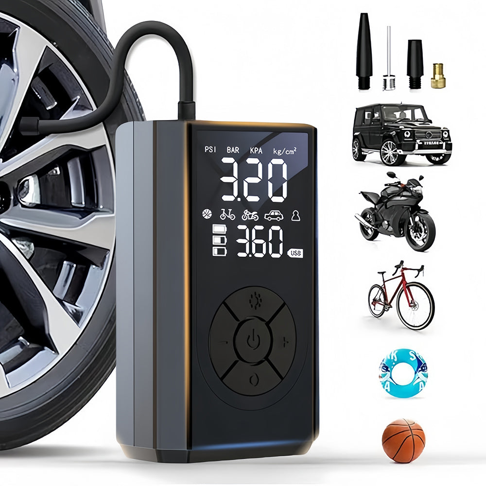 Portable Cordless Electric Air Compressor Pump with LED Emergency Light USB Rechargeable Fits for Car Tires Bicycles and Sports Balls