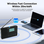 Retekess V115P Portable Shortwave Radio AM FM SW LW WB Rechargeable Digital Tuner 1800mAh Battery Wireless Connection TF Card Recording Flashlight Sleep Timer Alarm Clock