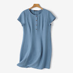 LinkMejor Womens Casual Loose Dress Holiday Short Sleeve Round Neck Plain Vestidos Sundress