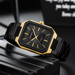 LinkMejor Fashion Rectangular Business Watches for Men Waterproof Luminous Hands Stainless Steel Simple Vintage Quartz Wristwatch