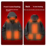 LinkMejor 10 Zones Electric Heated Jacket - 3 Gear Control Temperature, Windproof, USB Charging, Thermal Hoodie Coat for Outdoor Hiking Camping