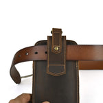 7 Inch Genuine Leather Men's Waist Bag Multi Pocket Retro Zipper Clasp Hanging Belt Phone Case Pouch for Outdoor Travel