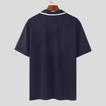 LinkMejor Mens Fashion Design Spliced Collar Shirt Comfortable Fabric Short Sleeve Zipper Lapel Top for Male S-5XL