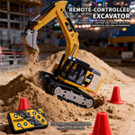 LinkMejor HG4-301 RTR 1/64 2.4G Mini RC Excavator Alloy Bucket 270 °Rotation Support App Remote Controlled LED Light Sound Engineering Vehicles Two Speed Desktop Toys Model Collection Gift For Boys