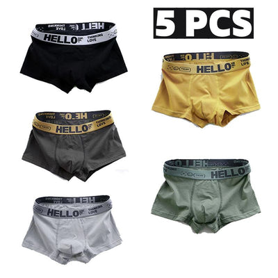 5pcs Men's Simple Cotton Boxer Briefs with Letter Print Waistband Large Size Comfy Breathable Solid Color Boxer Underwear Underpants