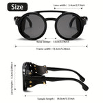 Fashion Punk Retro Polarized Round Sunglasses with Leather Strap Accents UV400 Protection Eyewear Glasses for Outdoor Travel Driving