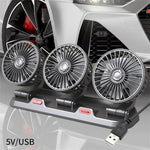 3 Head Car Fan 360° Adjustable Automotive Air Fan 5V USB Charging 12V 24V Low Noise Universal Auto Vehicle Fan