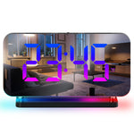 Large Screen Electronic LED Mirror Clock Colorful RGB Display Colorful Night Light Radio Projection Clock Led Electronic Clock Desktop Alarm Clock