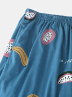 Women Cartoon Fruit Print O-Neck Loose Pants Cotton Comfy Plus Size Home Pajamas Sets