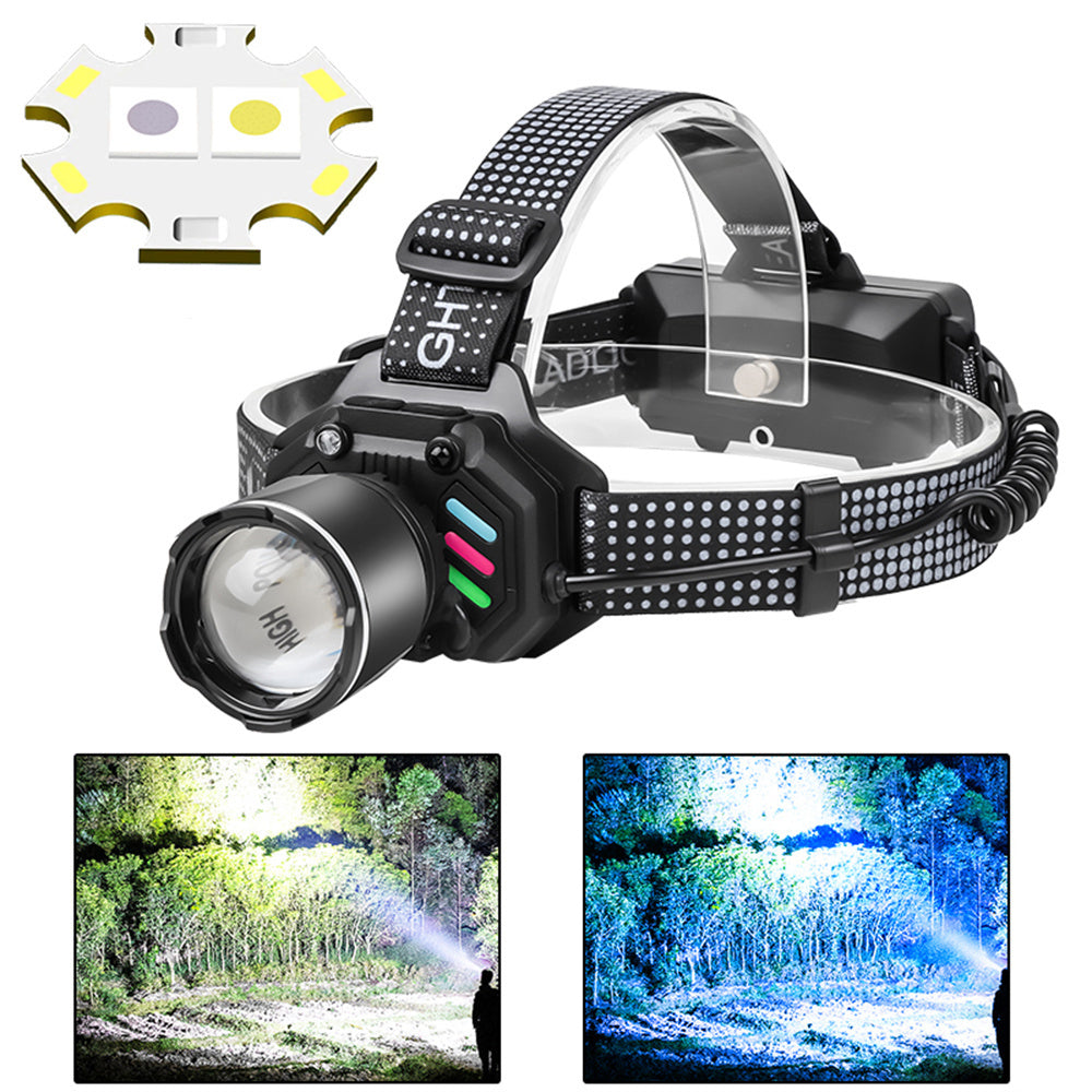 IPRee Dual Light Source Zoomable LED Headlight with Sensing Control Function Long-Range LED Headlamp Outdoor Long Endurance Strong Head Light Searchlight