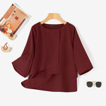 LinkMejor Elegant Style Women's Blouse Round Neck Half Sleeve Double Layer Casual Shirt Fashion Pullover Top