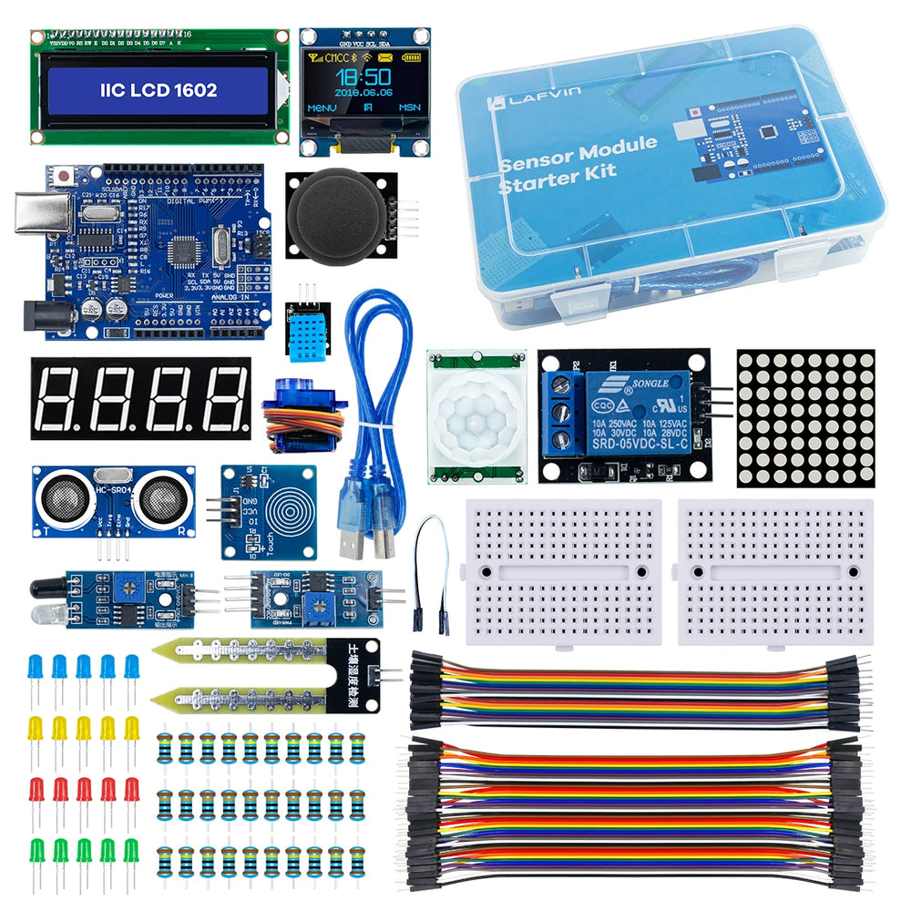 Sensor Module Starter Kit with UNOR3 CH340 0.96 inch 1602 LCD Display for DIY Robot Programming Learning Kit