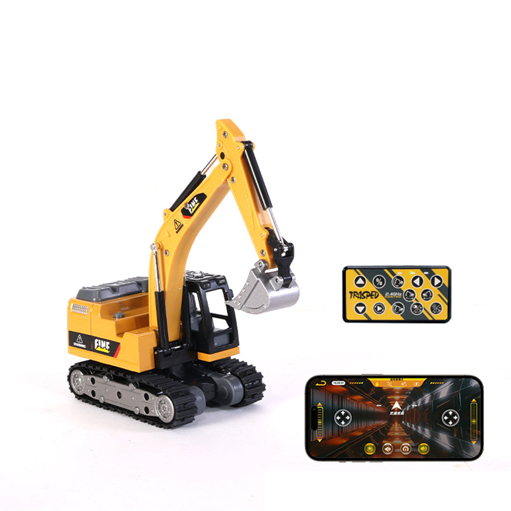 LinkMejor HG4-301 RTR 1/64 2.4G Mini RC Excavator Alloy Bucket 270 °Rotation Support App Remote Controlled LED Light Sound Engineering Vehicles Two Speed Desktop Toys Model Collection Gift For Boys