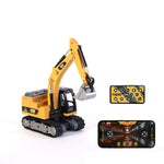 LinkMejor HG4-301 RTR 1/64 2.4G Mini RC Excavator Alloy Bucket 270 °Rotation Support App Remote Controlled LED Light Sound Engineering Vehicles Two Speed Desktop Toys Model Collection Gift For Boys