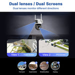 6MP Dual Lens PTZ WiFi Security Camera Full Color Infrared Night Vision Human Motion Instant Sound&Light Alarm Two-Way Audio Waterproof 2.4GHZ Dual-Band Surveillance Camera for Outdoor