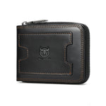 LinkMejor Retro Solid Cowhide Leather Zipper Men's Wallet Two-fold Money Clip RFID Multi-card Credit Holder