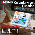 LinkMejor AP01 Thermohygrometer Clock with Backlit LCD Display Real-Time Temperature and Humidity Monitor Built-in Alarm and Calendar Type-C Charging