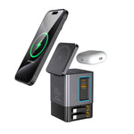 [GaN Tech]LinkMejor BW-i116 Max 105W 6-in-1 Power Combo Desktop Charger Station with Built-in Dual Telescopic Type-C Cable + USB-A+USB-C + 2-in-1 Wireless Charger for Smart Phones for iPhone 16 16 Pro 15 14