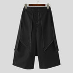 LinkMejor Mens Topstitching Irregular Layered Design Black Pants Skirt Design Hemmed Trousers