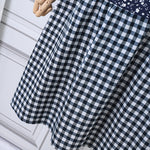 LinkMejor Women Loose Patchwork Check Floral Dress Stylish Short Sleeve Pleated Crew Neck Shirt Dress for Women Plus Size