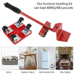 Furniture Lifter Mover Set with Universal Wheel Heavy Duty 400kg Capacity Red Compact Roller Bar Hand Tools for Easy Efficient Moving