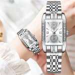 LinkMejor Women's Quartz Watch Elegant Rhinestone Rectangular Dial Waterproof Stainless Steel Strap Luminous Design Perfect for Business and Fashion Use Stylish Women Watch Ideal for Everyday Wear