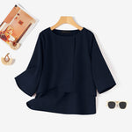 LinkMejor Elegant Style Women's Blouse Round Neck Half Sleeve Double Layer Casual Shirt Fashion Pullover Top