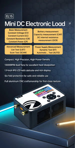 LinkMejor EL15 Programmable Electronic Load Meter 150W Testing Tool High Precision Battery Capacity Measurement Voltage Range 0.1V to 60V Current Range 0A to 12A Compact Design IPS LCD Display
