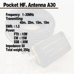 A30 1-30MHz Pocket HF Antenna Shortwave Antenna Inverted V Horizontal Balun Long Line Wideband End-fed