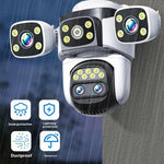 10K UHD WiFi 6 PTZ Camera 8MP Wireless Outdoor 10X Zoom Three Screen Four Lens Automatic Tracking Two-way Intercom Waterproof Security CCTV Camera