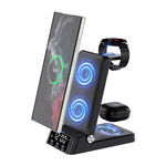 4-in-1 Foldable Alarm Clock 15W Wireless Charger Phone Bracket Fast Wireless Charging Stand for iPhone 17 17 Pro 16 Pro Max 15 14 13 for Huawei Mate XTs for Xiaomi 17pro for Samsung Galaxy S25 Ultra Apple Watch for Airpods