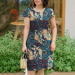 LinkMejor Women Chic Printed Short Sleeve Dress Plus Size Loose Fit, Perfect for Work & Everyday