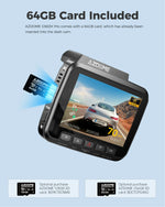 LinkMejor GS63H Pro 2CH Dash Cam 4K with Super Night Vision 24H Parking Mode With 64G Memory Card Dual Dash Cam  4K+1080P Front Rear Cameras