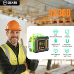 LinkMejor CM-S03 Laser Level 12 Lines LCD Display Green Beam 3x360° Self Leveling Tool IP54 Rechargeable Battery Remote Control for Construction Alignment