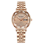 LinkMejor Women Luxury Rhinestone Quartz Watch Waterproof Luminous Wristwatch Calendar Analog Stainless Steel Wrist Watch Elegant Ladies Watches