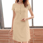 LinkMejor Womens Casual Loose Dress Holiday Short Sleeve Round Neck Plain Vestidos Sundress