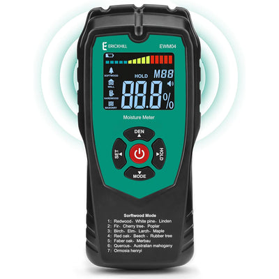 LinkMejor EWM04 Wood Moisture Meter Non-Invasive Measurement with Humidity Alert Four Testing Modes Wide Measuring Range High Accuracy Ideal for Drywall Masonry Soft/Hard Wood Moisture Testing