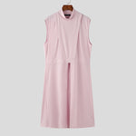 LinkMejor Mens Solid Color Split Design Sleeveless T-Shirt Fashion Half Turtleneck Top for Male