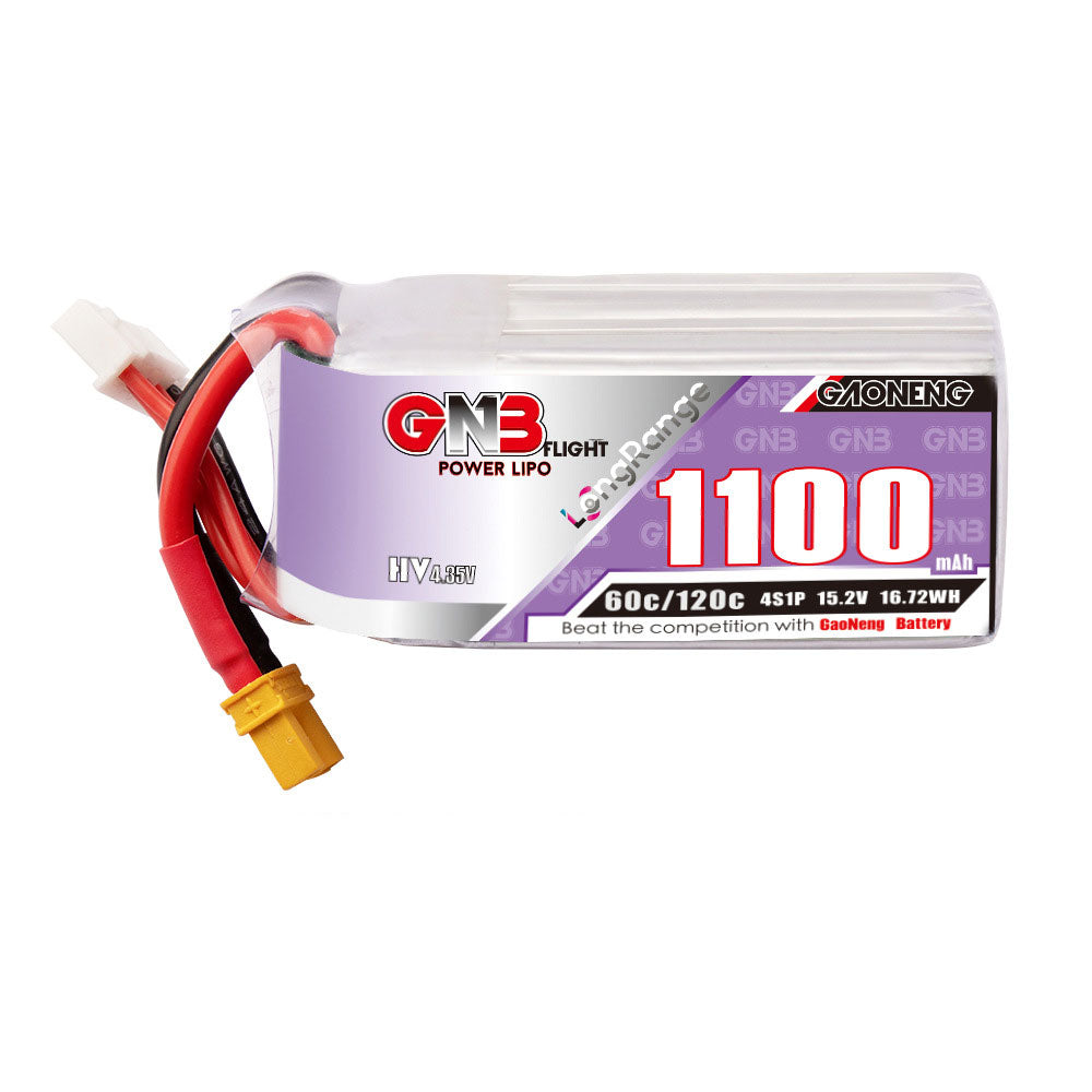 LinkMejor GNB 15.2V 1100mAh 60C 4S HV LiPo Battery XT30 Plug for RC Drone