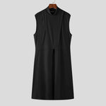 LinkMejor Mens Solid Color Split Design Sleeveless T-Shirt Fashion Half Turtleneck Top for Male