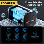 [GaN Tech] ESSAGER ES-CD35 67W 4-Port USB PD Charger 2USB-A+2USB-C PD3.0 QC4.0 AFC FCP SCP PPS BC1.2 DCP Apple2.4A Fast Charging Wall Charger Adapter EU Plug US Plug with 1M C8 Power Cable