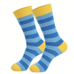 5 Pairs Men's Colorful Striped Funny Novelty Cotton Dress Socks, Cool Design Rich Funky Crew Socks for Men Comfy Breathable Long Socks
