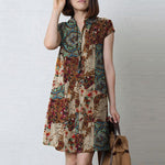 LinkMejor Women Bohemian Floral Printed V-Neck Cotton Dress Holiday Casual Short Sleeve Sundress