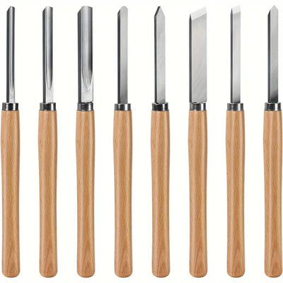 8PCS Professional Wood Turning Chisels Set High-Speed Steel Blades Lathe Chisel Kit with Skew Parting Spear Point Gouges Round Nose for Woodworking Lathe