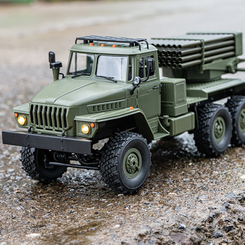 LinkMejor B36-2 1/16 2.4G 6WD RTR Rc Car Hail Rocket Launcher BM-21 Military Truck Rock Crawler Vehicle Models Toy Proportional Control