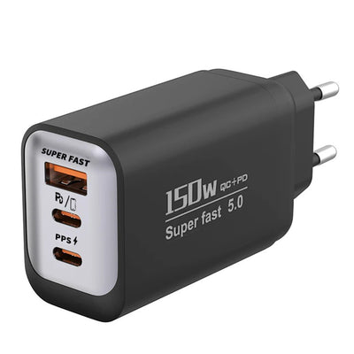 150W 3-Port USB PD Charger USB-A+2USB-C PD QC3.0 Fast Charging Wall Charger Adapter EU Plug for iPhone 17 17Pro Max 16 15 14 for Huawei Mate XTs for Xiaomi 17pro for OPPO for VIVO