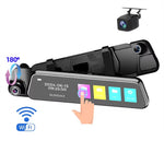 9.66 Inch Car Dash Camera Three-Way Recording 1080P Front 720P Interior 720P Rear Wide Angle WiFi G-Sensor 128GB Support H.264 Video Compression