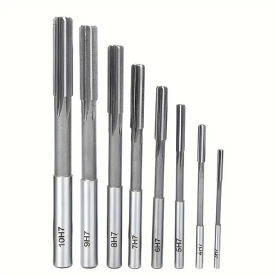 8PCS High-Speed Steel Chucking Reamer Set H7 Tolerance 3mm-10mm Diameters Straight Flute Milling Cutter for Lathe Machines