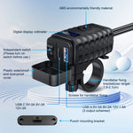 48W Motorcycle USB Charger QC3.0 & PD Fast Charge 3.0 Motorcycle USB USB Type C Phone Charger with Voltmeter and On/Off Switch