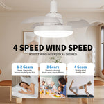 Elfeland E27 30W 2-In-1 Ceiling Fan Light with Retractable Blades 3 Color Temperatures 4-Speed Wind Quiet Operation Fan Lamp Remote Control for Home Use